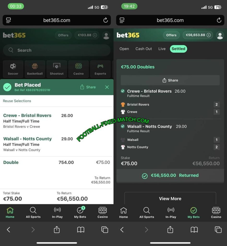 BET365 FOOTBALL FIXED GAME HTFT