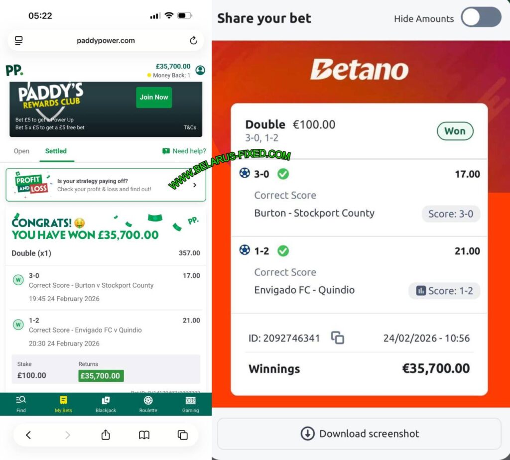 BETANO CORRECT SCORE FIXED MATCHES