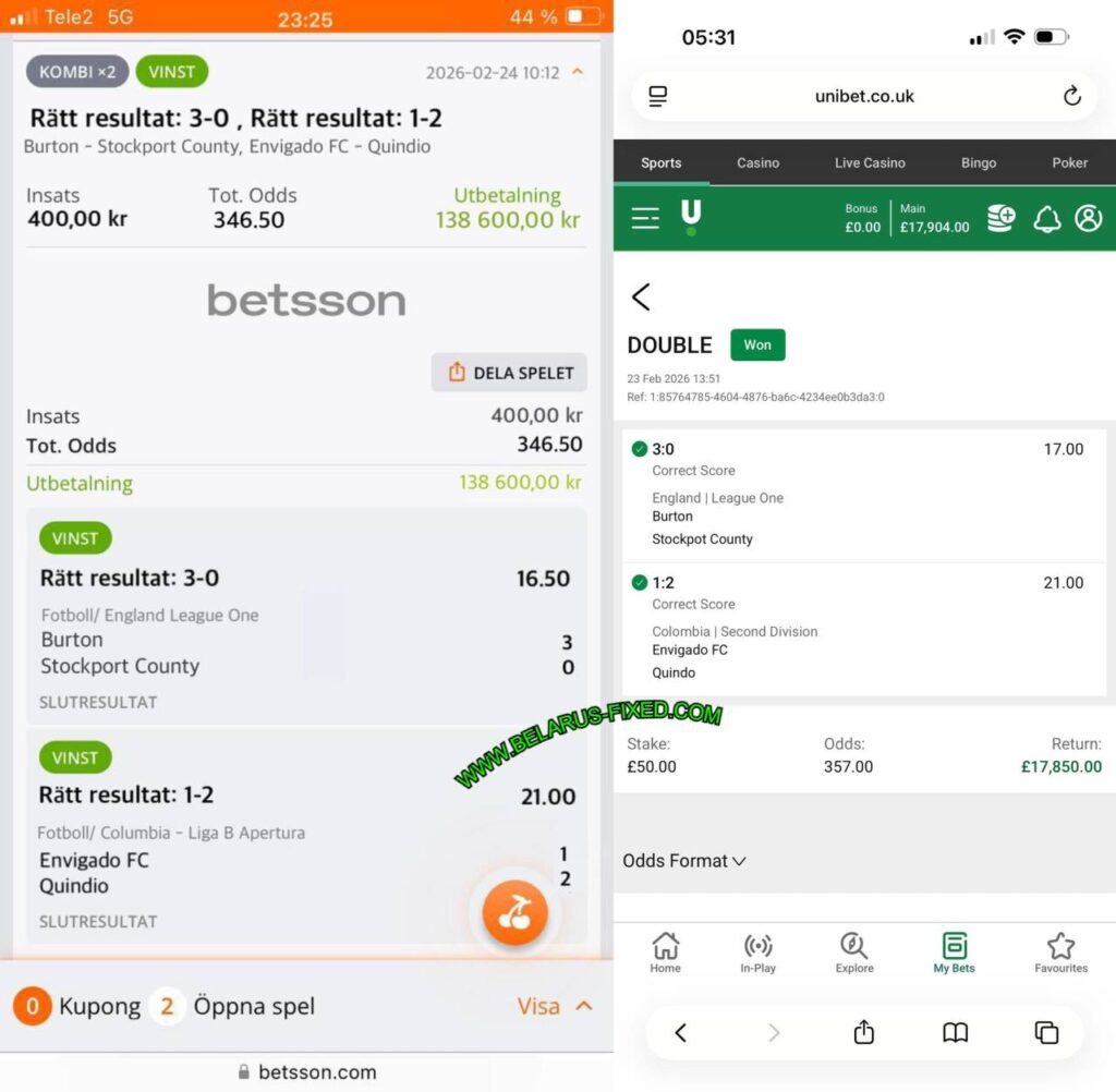 BETSSSON CORRECT SCORE FIXED MATCH