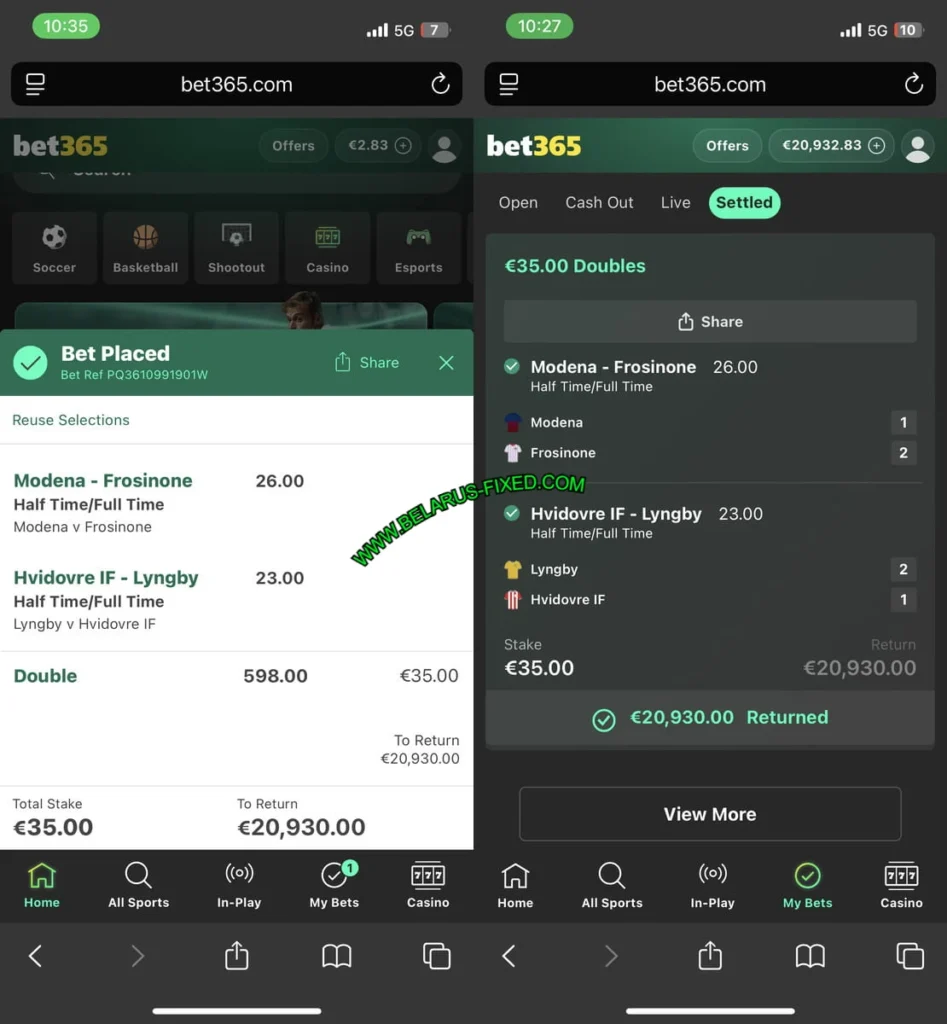 CORRECT HALFTIME FULLTIME BETS
