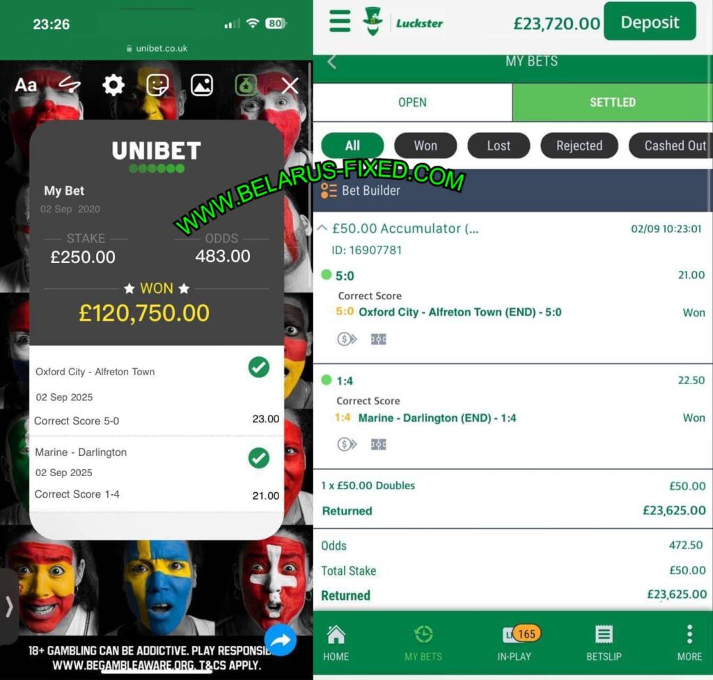 LUCKSTER CORRECT SCORE FIXED MATCHES