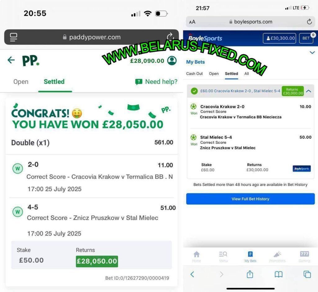 PADDYPOWER CORRECT SCORE FIXED MATCHES