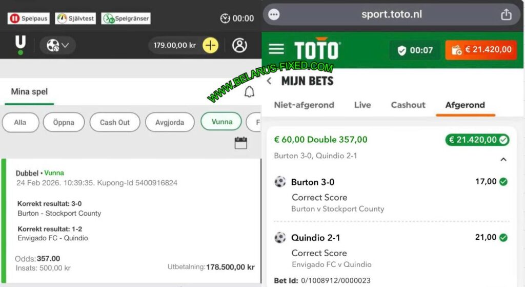 TOTO SPORT CORRECT SCORE FIXED MATCHES